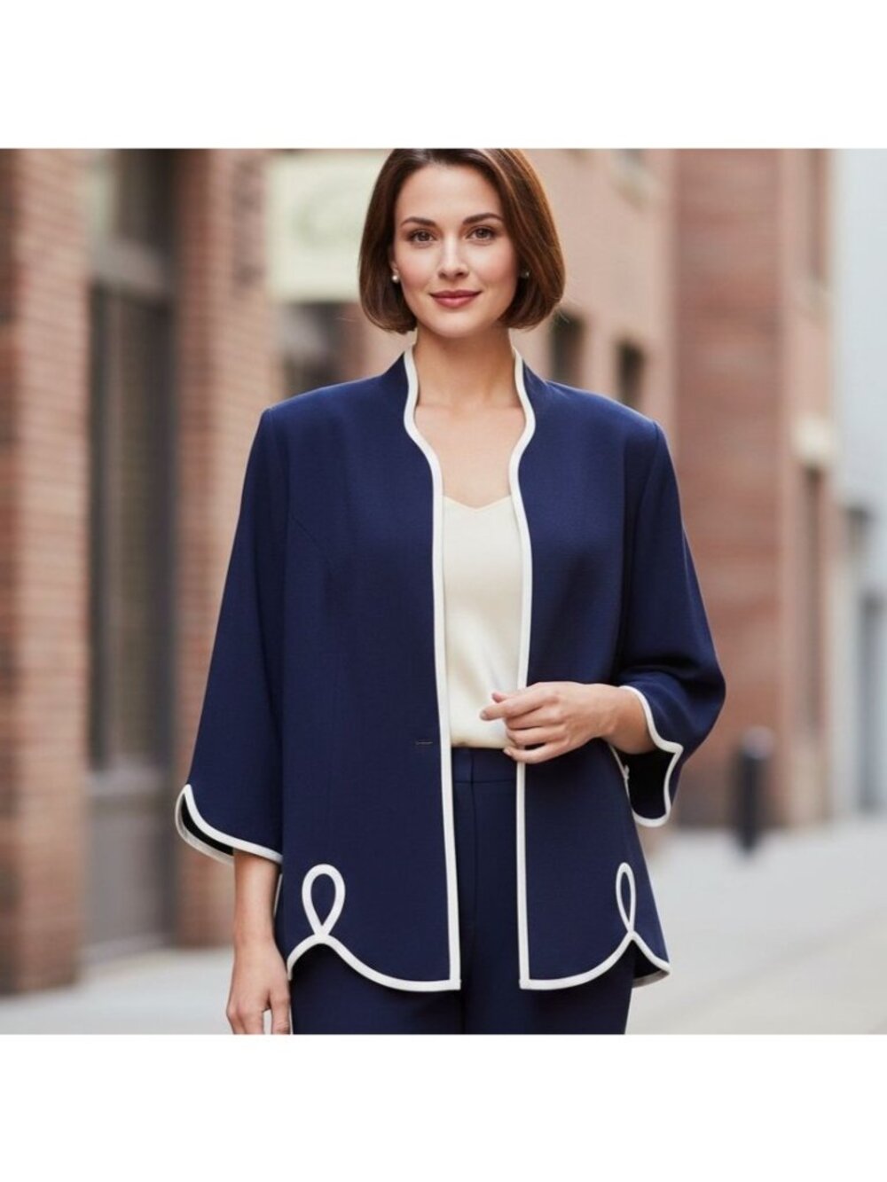 Vintage R&K Originals Woman Blue Blazer Jacket Piping Size 16W Nautical Mod